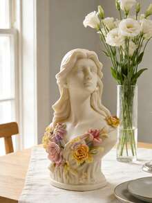 1pc 3D Rose Portrait Girl Silicone Mold Exquisite Braided Hair & Floral Details Heat-Resistant Easy Demold Reusable For Candle/Resin/Gypsum/Handmade Soap DIY Home Decor Women's Gift - White - View 3