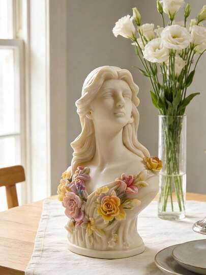 1 st 3D Rosporträtt Flicka Silikonform Utsökt Flätat Hår & Blomdetaljer Värmebeständig Enkel Urgjutning Återanvändbar För Ljus/Harts/Gips/Handgjord Tvål Gör-det-själv Heminredning Dampresent