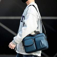 户外尼龙男士单肩包，多功能斜挎包，大容量快递包，时尚百搭男士单肩包，轻便单肩包，正面双口袋设计，可收纳日常用品，多口袋旅行包，时尚背包 - 彩色 - 查看 8