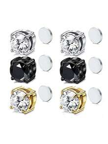 Bộ khuyên tai từ tính bằng thép không gỉ 8mm, phù hợp cho nam giới không cần xỏ lỗ, kiểu kẹp, khuyên tai từ tính đính đá phong cách hip hop, quà tặng trang sức dịp Giáng sinh và Năm mới. - Nhiều màu - Xem 8