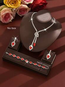 1 Set de joyería con aretes, collar y pulsera con gotas de agua y rhinestones, apropiado para uso diario, bodas, banquetes y fiestas de mujer - conjunto de joyas - Ver 1