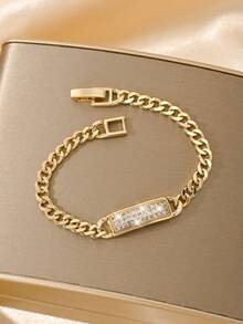 1pc Copper Inlaid Zirconia Elegant Cute Full Diamond Children's Bracelet, Suitable For Girls/Boys/Family/Friends, Multifunctional, Luxury, Party, Banquet, Holiday, Christmas, Thanksgiving, Halloween, Gift - Yellow Gold - View 1