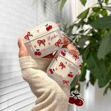 1个女孩波点红色樱桃蝴蝶结耳机盒，兼容苹果4/Pro 3蓝牙耳机 - 彩色 - 查看 7