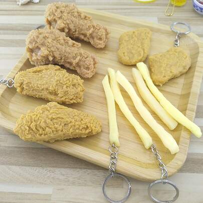 1pc/Set Funny 3D Realistic Fast Food Shaped Keychain - Fried Chicken, French Fries, Chicken Nuggets, Novelty PVC Food Model Keychain, Gift For Food Lovers, Backpack Hanging Decor, Car Key Chain, Cute Bag Charm, Party Favor