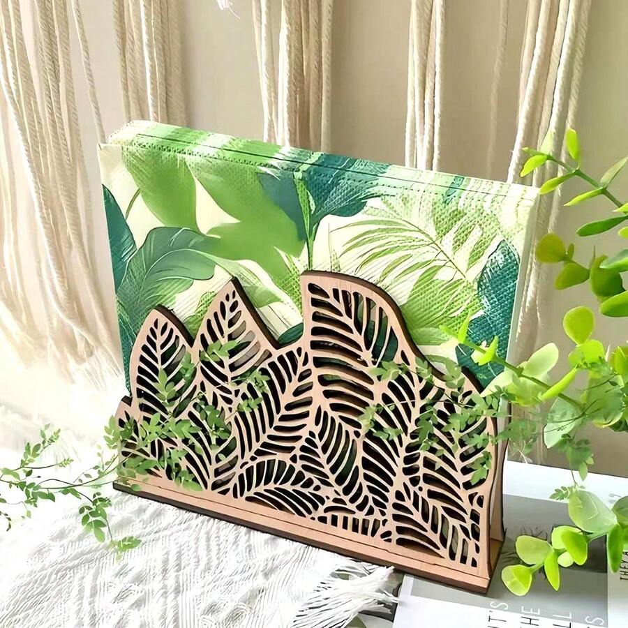 1 suport pentru șervețele din lemn cu design gol, mai la modă și elegant, potrivit pentru depozitarea șervețelelor, organizarea bucătăriei, decorul mesei și afișarea pe masă la hotel/restaurant - Multicolor - Vizualizare 1