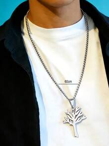 Funky Stainless Steel Tree Of Life Pendant Necklace - Silvery Hollow Design Fashion Accessory - Multicolor - View 12