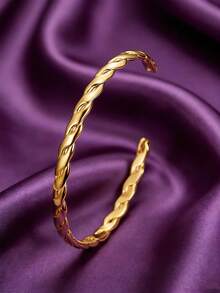 Brazalete ajustable de acero inoxidable chapado en oro de 18K con diseño retorcido, elegante acabado dorado, joyería perfecta para regalo, uso diario para mujeres y señoras - pulsera abierta - Ver 4