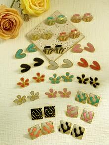 福袋 - 色彩缤纷的精致贝壳耳环，滴油几何心形耳环，耐用珐琅彩色耳环，百搭个性耳环，适合女性佩戴，可用于婚礼、派对、嘉年华、圣诞节、情人节、母亲节等场合，也适合日常佩戴和聚会。 - 彩色 - 查看 6