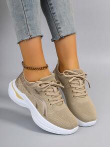 STEPREACH New Women Casual Sports Shoes, Mesh Breathable Comfortable Lightweight Non-Slip Slip-On Driving Shoes - Khaki - View 2
