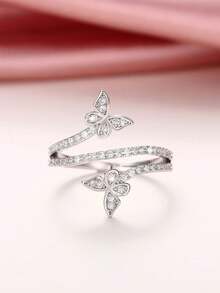 Gift Box Set Elegant Cubic Zirconia Butterfly Wrap Ring, Fashion Jewelry For Women's Wedding, Engagement, Party, Made Of Copper Material, Non-Fading And Hypoallergenic, Ideal Gift - Silver - View 16