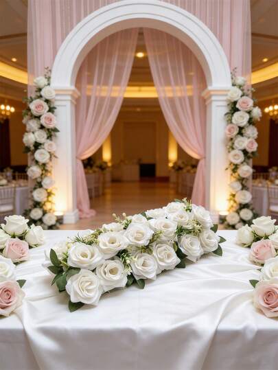 1pc Artificial Rose Wedding Decoration Flower Wall, Fake Flower Aisle, Arch, Suitable For Wedding, Valentine's Day, Proposal, Engagement, Confession Scenes Decoration, Reusable, Indoor & Outdoor Decor, Tabletop Decor, Instagrammable Ambiance