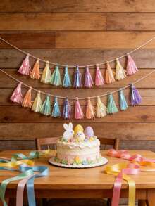 1 Peça Guirlanda de Borlas Macias - Flâmula de Borlas Multicoloridas (12 Borlas de Papel), Sem Necessidade de DIY, Adequada para Aniversário, Chá de Bebê, Cenário de Fotos e Decoração Suave de Festa, Suprimentos para Festa de Páscoa - Multicolorido - Visão 7