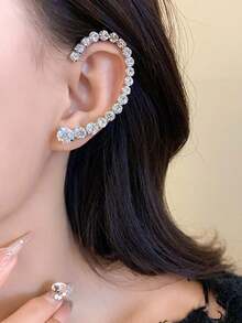 2件/套 几何水晶耳环，时尚水晶单弯耳环，垂坠耳环 - 銀色 - 查看 4