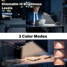 10X Magnifying Glass LED Lamp With Flexible Clamp Arm, USB Powered, 3 Color Modes & Brightness Adjustable, Suitable For Reading, Crafts, Repair - Black - View 4