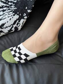 3/6双装女士船袜，经典格纹设计，春夏新品，针织面料，休闲百搭，适合日常穿着、居家、通勤、上学、约会、节日礼物 - 彩色 - 查看 10