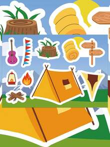 8pcs Cute Camping Cartoon Stickers Fun DIY Craft Kit, Waterproof Decorative Labels For Journal, Water Bottle, Laptop, Scrapbooking - Multicolor - View 6