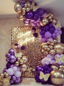 130pcs Purple Balloon Garland Kit, Purple & Gold Balloons Decor Suitable For Girls Birthday Party, Baby Shower, Wedding, Graduation Homecoming - Purple - View 1