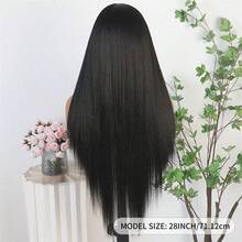 Parrucca con frangia dritta, alta densità, resistente al calore, senza colla - Elegante set di capelli neri naturali e dritti - nero - Visualizzare 4