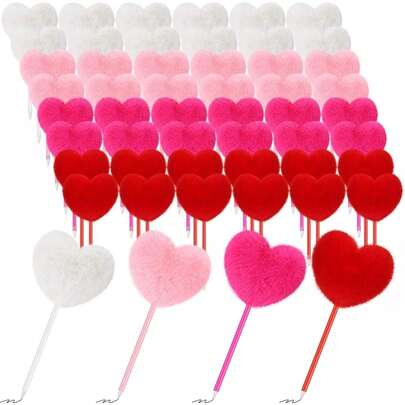 Zhanmai 48 Pcs Valentine's Day Heart Pom Pom Pen Heart Shape Fluffy Ballpoint Pens Cute Black Ink Fuzzy Ball Pens For Woman Adults Office Gift Valentine's Day Wedding Party Supplies, 4 Colors