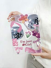 Y2K少女风拼贴iPad保护套 - 迪斯科球、蝴蝶结、樱桃图案、“我只是个女孩”标语、唇印、防震美观保护套，兼容iPad 11代、iPad 10代、iPad A16 - 無色 - 查看 31