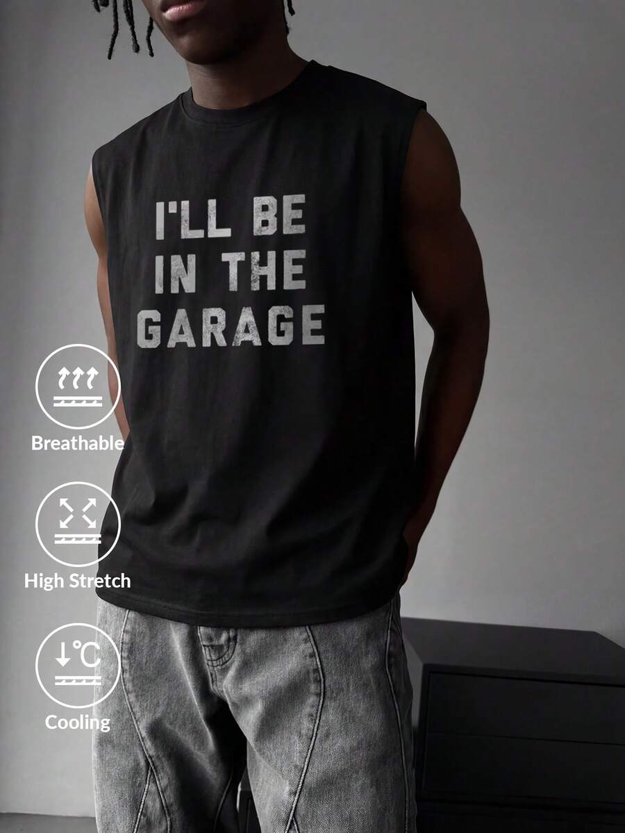 White Shark Men's Casual Fashion Street Letter Print Round Neck Tank Top, Summer - Black - View 1