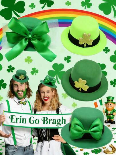 2 pezzi Mini fermagli per capelli a quadrifoglio - Accessori per San Patrizio, Cappelli verdi elastici, adatti per celebrazioni e feste, decorazioni per feste di vacanza, ottimo regalo per famiglia e amici