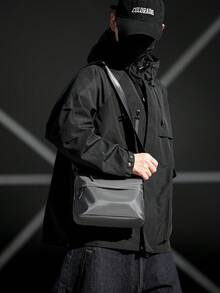 男士轻便单肩小方包，简约宽肩带防水斜挎包 - 灰色 - 查看 6