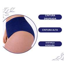 High-Waisted Elastic Draped Bikini Bottom For Beach, Casual, Elegant, Sensual, Coated Fabric, No Wrinkles, Beach Fashion, Holiday, Travel, Summer. - 藏蓝色 - 查看 4