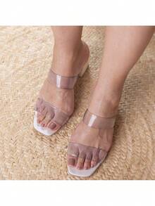Women's Sandal, Clog With Chunky Block Heel, Sizes 34 To 42, Vinyl Model. - White - View 2