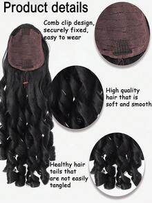 20Inch Long Roman Scroll Synthetic Ponytail Hair Extensions, Drawstring , Black, Suitable For Daily Wear - Multicolor - View 3