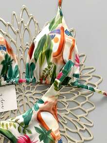 2pcs Casual Cute Elegant Sexy Bohemian Floral Tie-Up Braided Bikini Swimsuit, Beach Vacation, Spring/Summer - Multicolor - View 5