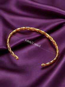 Brazalete ajustable de acero inoxidable chapado en oro de 18K con diseño retorcido, elegante acabado dorado, joyería perfecta para regalo, uso diario para mujeres y señoras - pulsera abierta - Ver 5