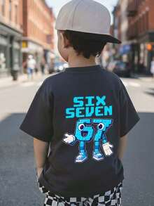 Young Boy Casual Graphic Print Crew Neck Short Sleeve T-Shirt, Summer Top