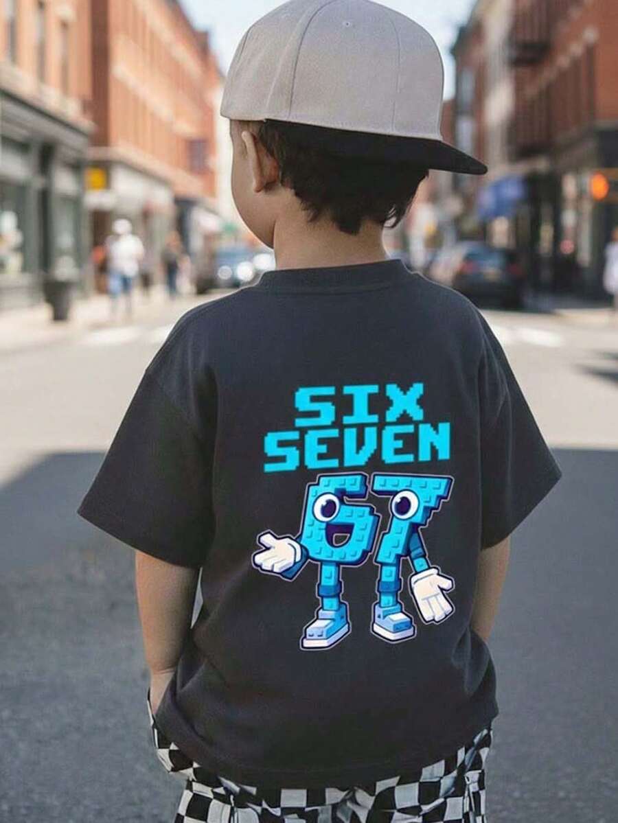 Young Boy Casual Graphic Print Crew Neck Short Sleeve T-Shirt, Summer Top