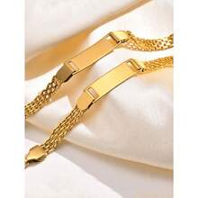 1pc Personalized Bracelet For Boy Girl, Couple Combination Bracelet, Stainless Steel Engraved Name Date Son Daughter Mom Baptism Gift Funny Secret Santa Gifts Back To School Winter Gift Ideas Boy Girl Valentine's Day, Gold, Stylish - Multicolor - View 4