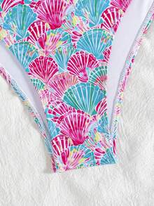 wohenmeili Shell Print Bikini Set For Beach Vacation - White Background With Red and Blue - View 5