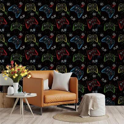 1pc Game Controller Digital Print, Luxury Elegant Wallpaper Wall Sticker, For Boys Girls Room, Bedroom, Living Room, Furniture Renovation, Home Wall Decor, Self-Adhesive Removable Waterproof Vinyl PVC Material Suitable For Home, Dorm, Rental, Large & Small Size