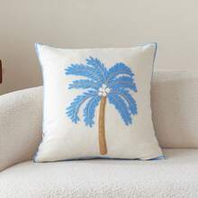 1 pieza Funda de cojín decorativa con bordado minimalista moderno de árbol de coco en color azul, adecuada para decoración interior, funda de cojín para todas las estaciones, sin incluir el relleno del cojín - Azul - Ver 10