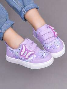 1 Pair Girls' Fashion New Butterfly Decor Low-Top Sneakers, Soft Sole Non-Slip Children's Casual Shoes, Korean Style, Versatile, Suitable For Girls, Students, Running, Spring/Summer/Autumn/Winter - Purple - View 2