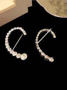 2件/套 几何水晶耳环，时尚水晶单弯耳环，垂坠耳环 - 銀色 - 查看 3