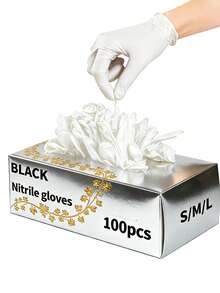 100/50/4只装 白色无粉丁腈一次性手套，不含乳胶，家用清洁手套，适用于家庭清洁、美发沙龙、宠物美容、DIY手工、浴室和厨房清洁（袋装） - 白色 - 查看 2