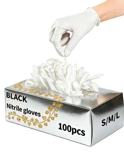100/50/4pcs Pack White Powder-Free Nitrile Disposable Gloves, Latex-Free, Household Cleaning Gloves For Home Cleaning, Hair Salon, Pet Grooming, DIY Crafts, Bathroom & Kitchen Cleaning (Bagged)
