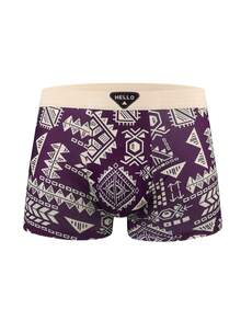 paquete de 4 calzoncillos para hombres: Bóxer tipo brief cómodos y de alta elasticidad con estampado retro y cintura con logo "HELLO" para uso diario - Multicolor - Ver 3
