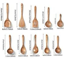 10件套木制烹饪工具套装，木制厨房用具，带收纳盒，坚固耐用，轻便耐热，厨房烘焙用品配件 - 棕色 - 查看 18