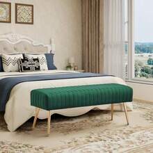 ASDF-Furnimart 44 Inch Velvet Bench Ottoman Comfortable Footrest Stool Table Bench Dining Bench Tufting Bench Indoor Bench with Gold Legs for Living Room Bedroom Entryway Velvet-Green - terciopelo verde - Ver 4