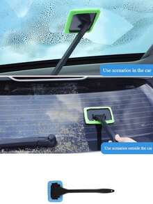 6件套绿色可重复使用汽车玻璃清洁套装，长柄挡风玻璃刮水器配5个超细纤维清洁垫，无需电源的汽车玻璃清洁刷套装，汽车前挡风玻璃刮水器，汽车玻璃除雾清洁刷，除尘湿巾，挡风玻璃除雾刷 - 彩色 - 查看 9