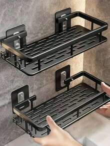 Rectangular Organizer Shelf Support With Self-Adhesive, Black, 30x12.5x5cm - màu đen - Xem 1