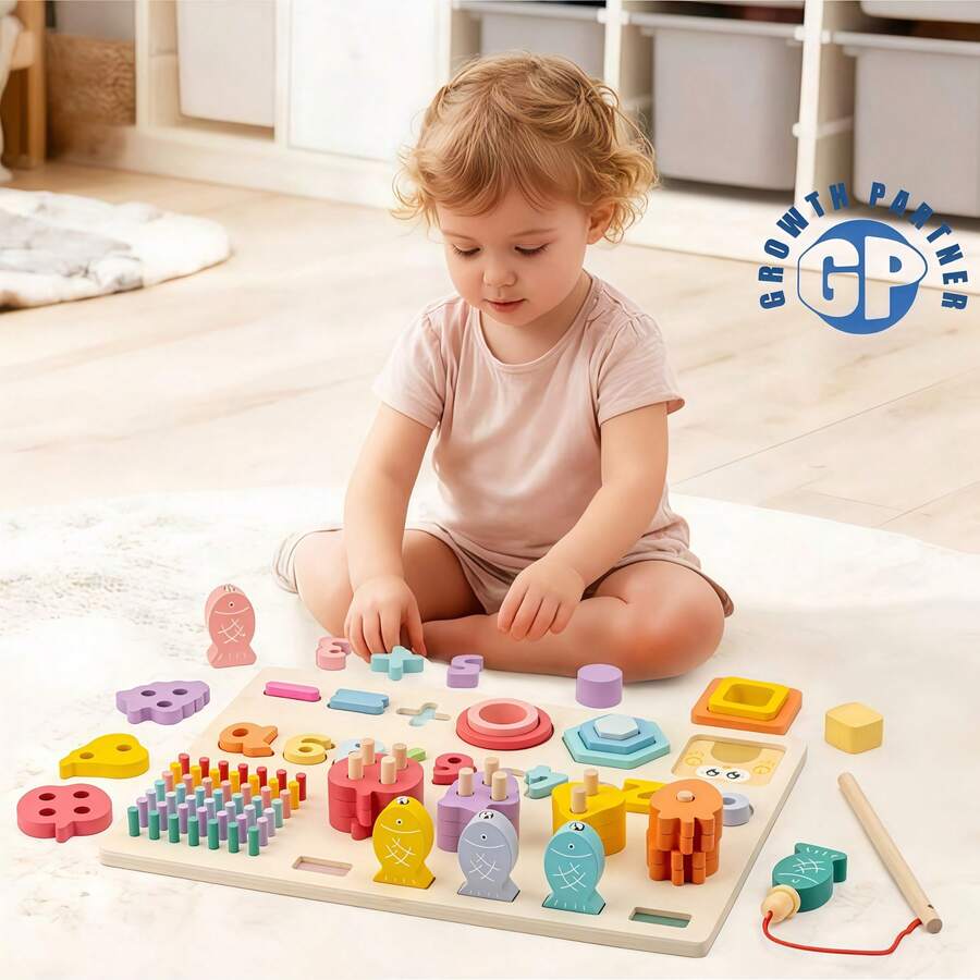 5-In-1 Multifunctional Fishing Pole & Chess Board Game Montessori Early Learning Toy, Suitable For 3-7 Years Old Children - Multicolor - View 1