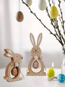 3D Wooden Rabbit Decorations, Handmade Rabbit Decor For Home, Cute Wooden Rabbit Figurines, Suitable For Easter Decorations, Easter Party Favors, Easter Tree House Party Decor, Holiday Party Props, Study Desk Decor, Dining Table Centerpiece, Birthday Gifts, Farm Decor - Multicolor - View 7