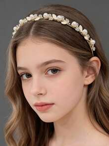 一件式精致农舍风发箍 – 女孩柔美仿珍珠闪亮水钻发箍，猫眼发箍，百搭日常发饰 - 彩色 - 查看 2